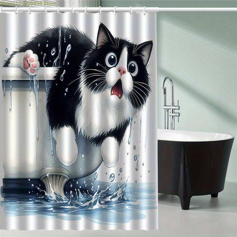 Home Bathroom Ideas - Komik Kedi Küvetten Duş Perdesinden Zıplayıyor,