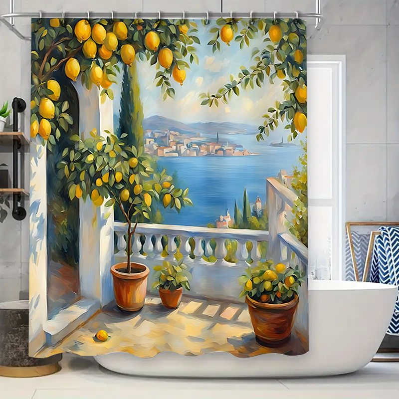 Home Bathroom Ideas - Akdeniz Limon Bahçesi Duş Perdesi, Kıyı