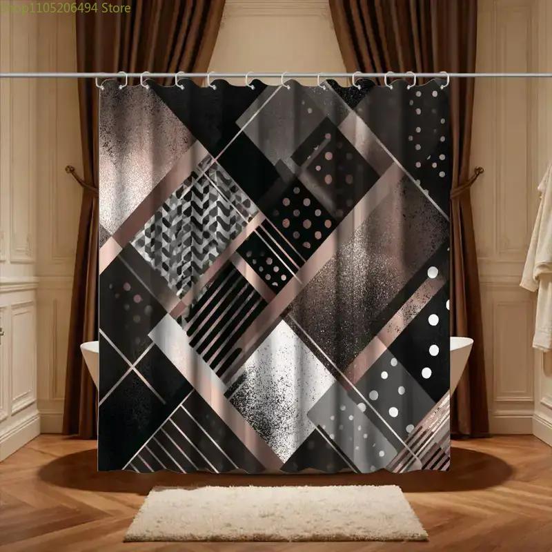 Home Bathroom Ideas - Modern Geometrik Soyut Duş Perdesi, Siyah
