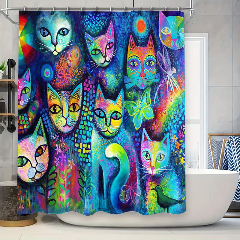 Home Bathroom Ideas - Kedi Duş Perdesi Sanatsal Hayvan Sever