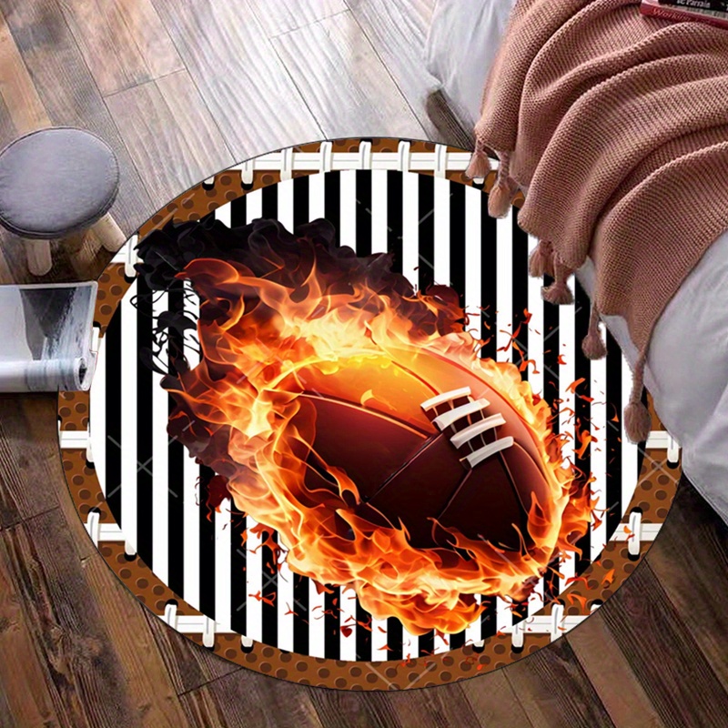 Home Bathroom Ideas - Alevli Futbol Yuvarlak Halı Oturma Odası